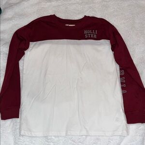 Hollister Women’s Burgundy and White Long Sleeve Tee